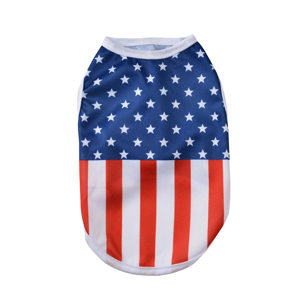 Summer Dog Clothes Independence Day Cooling Breathable Cloth Mesh Print Vest for Small Medium Dogs Cats Chihuahua Pug Clothing