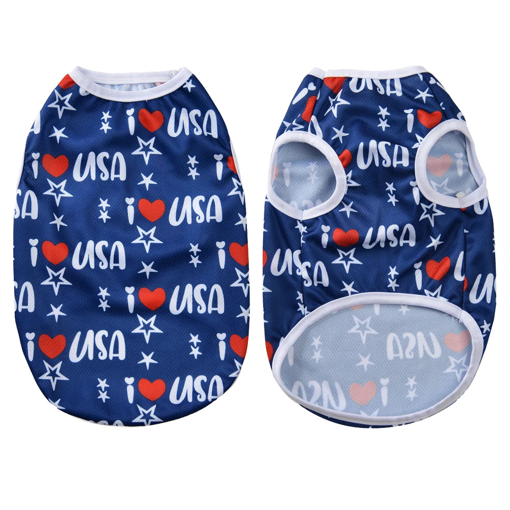 Dog T-shirt For Small Medium Dogs Cats Breathable Summer Pet Costume Independence Day July 4th Puppy Vest Yorkshire Pug Clothes