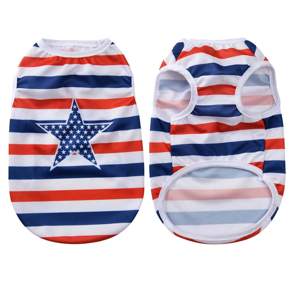 Dog T-shirt For Small Medium Dogs Cats Breathable Summer Pet Costume Independence Day July 4th Puppy Vest Yorkshire Pug Clothes