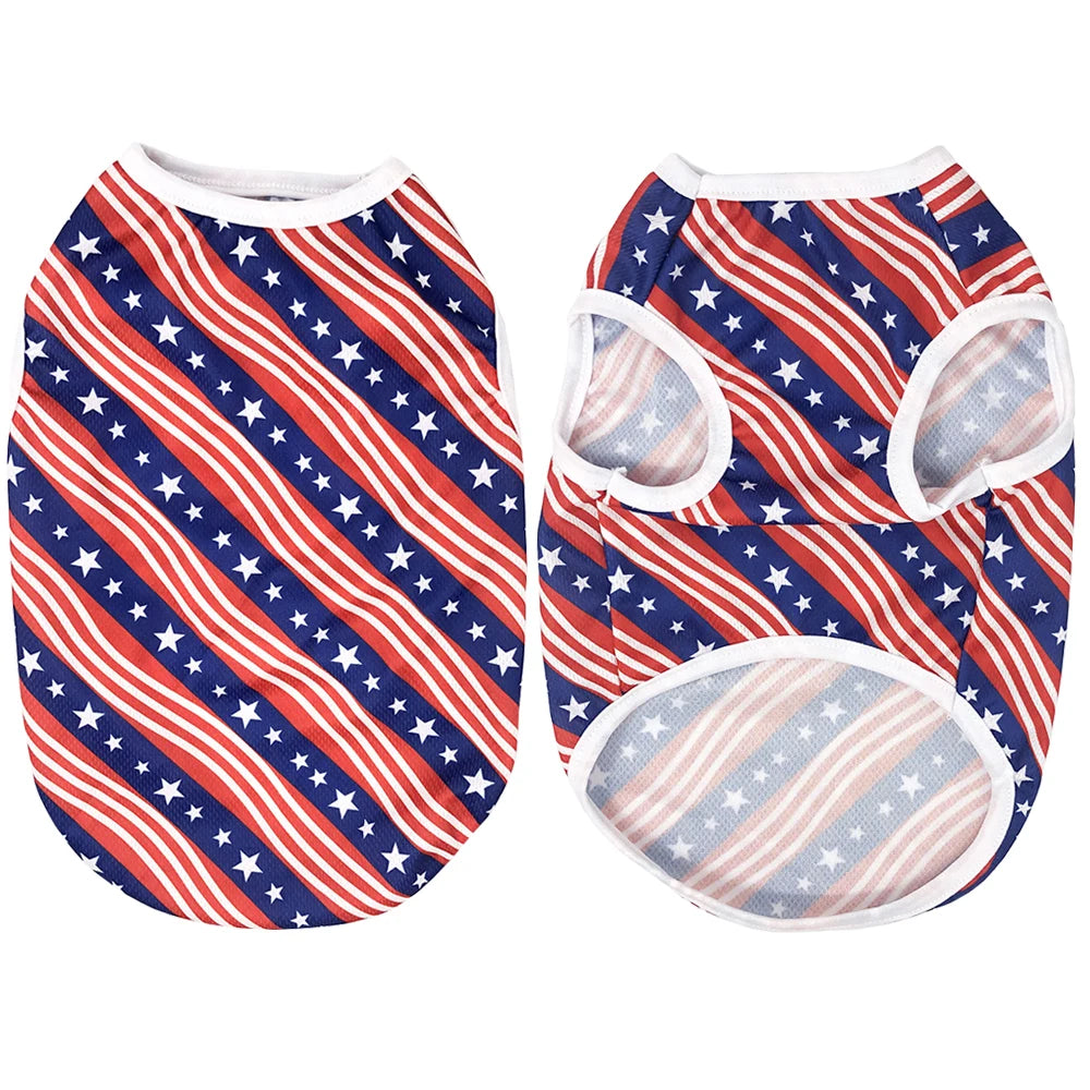 Dog T-shirt For Small Medium Dogs Cats Breathable Summer Pet Costume Independence Day July 4th Puppy Vest Yorkshire Pug Clothes