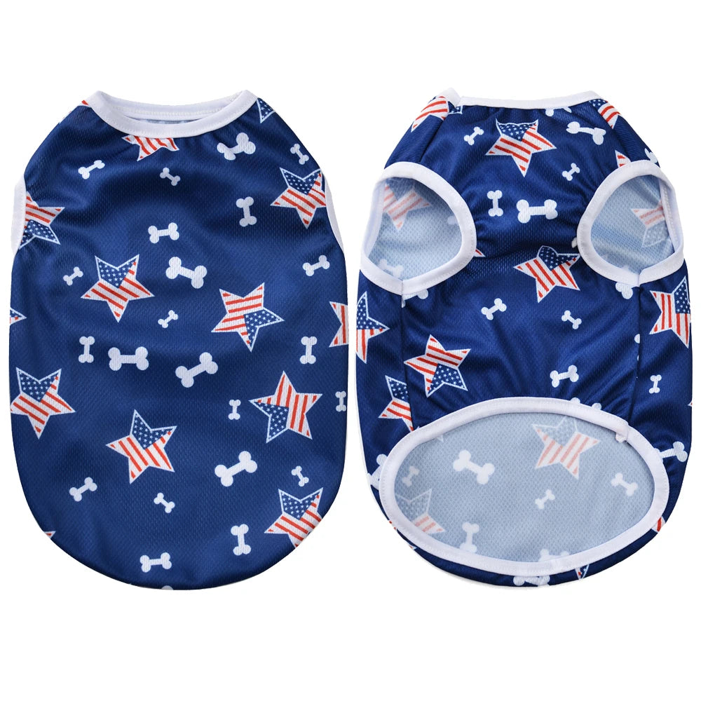 Dog T-shirt For Small Medium Dogs Cats Breathable Summer Pet Costume Independence Day July 4th Puppy Vest Yorkshire Pug Clothes