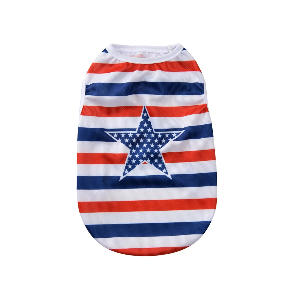 Dog T-shirt For Small Medium Dogs Cats Breathable Summer Pet Costume Independence Day July 4th Puppy Vest Yorkshire Pug Clothes