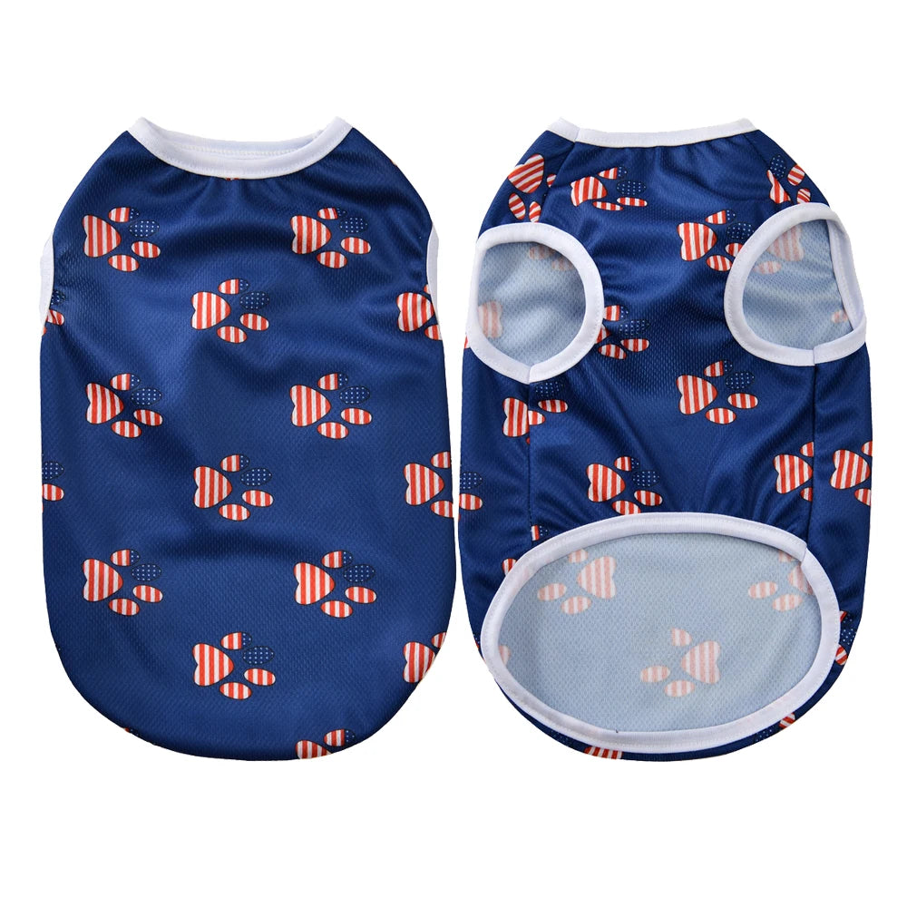 Dog T-shirt For Small Medium Dogs Cats Breathable Summer Pet Costume Independence Day July 4th Puppy Vest Yorkshire Pug Clothes
