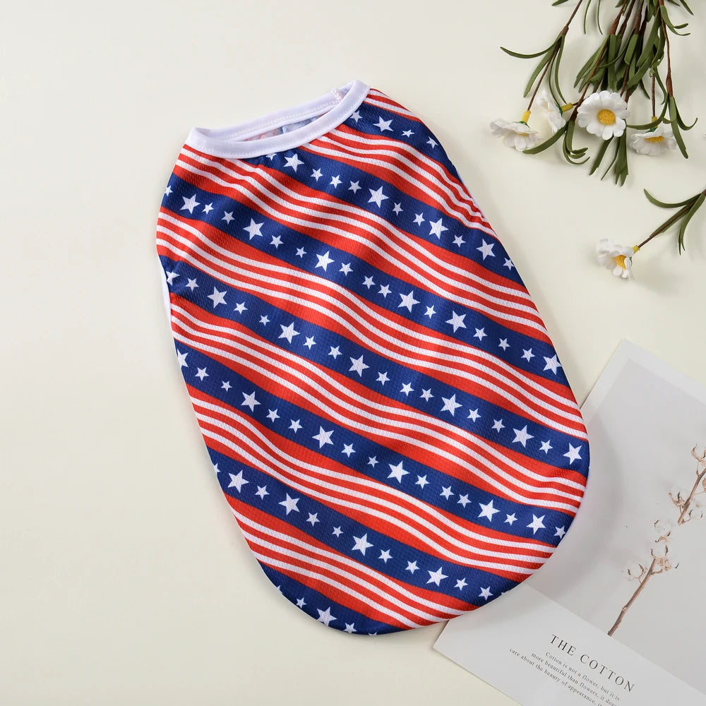 Dog T-shirt For Small Medium Dogs Cats Breathable Summer Pet Costume Independence Day July 4th Puppy Vest Yorkshire Pug Clothes