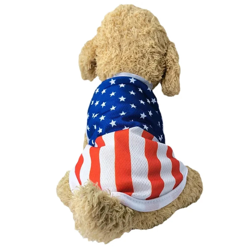 Summer Dog Clothes Independence Day Cooling Breathable Cloth Mesh Print Vest for Small Medium Dogs Cats Chihuahua Pug Clothing