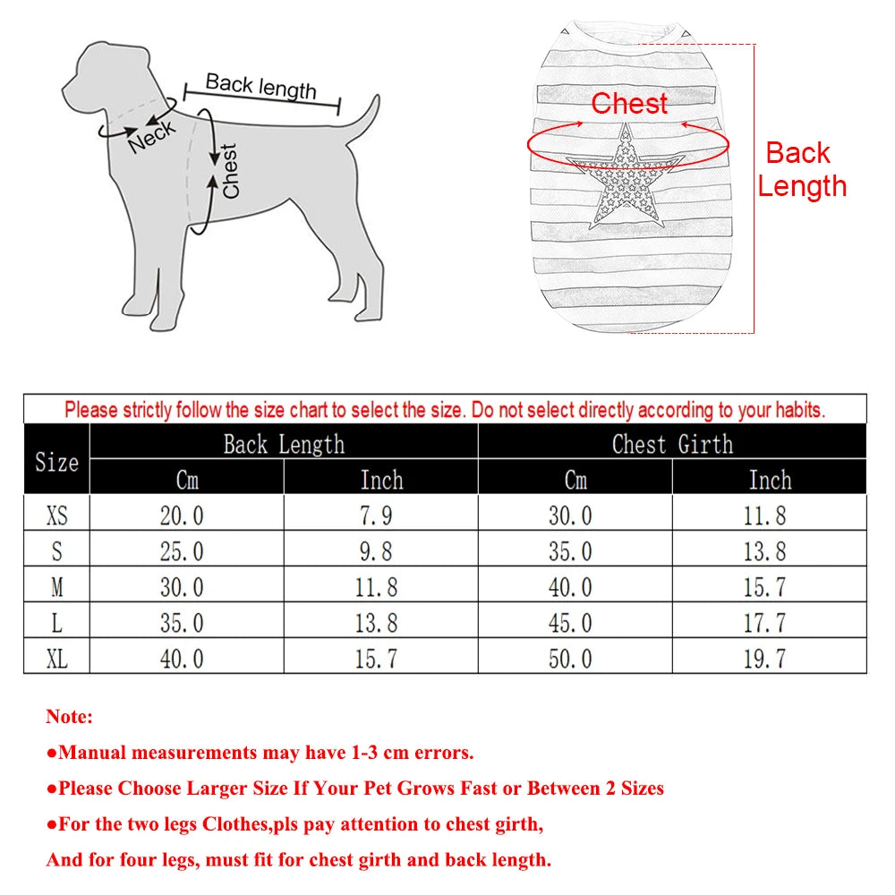 Dog T-shirt For Small Medium Dogs Cats Breathable Summer Pet Costume Independence Day July 4th Puppy Vest Yorkshire Pug Clothes