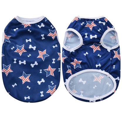 Dog T-shirt For Small Medium Dogs Cats Breathable Summer Pet Costume Independence Day July 4th Puppy Vest Yorkshire Pug Clothes