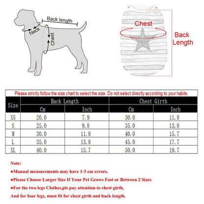Dog T-shirt For Small Medium Dogs Cats Breathable Summer Pet Costume Independence Day July 4th Puppy Vest Yorkshire Pug Clothes